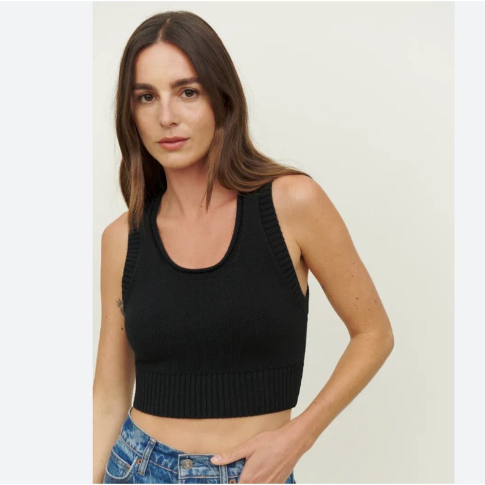 Reformation Norma Cotton Sweater Tank, Black, Small